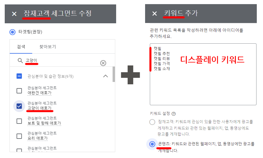 구글 Ads 교집합 타겟팅 - 잠재고객+디스플레이 키워드