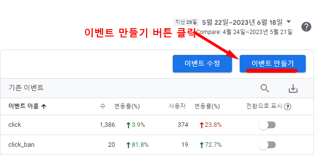 이벤트 만들기 버튼 클릭 이벤트 만들기 버튼 클릭